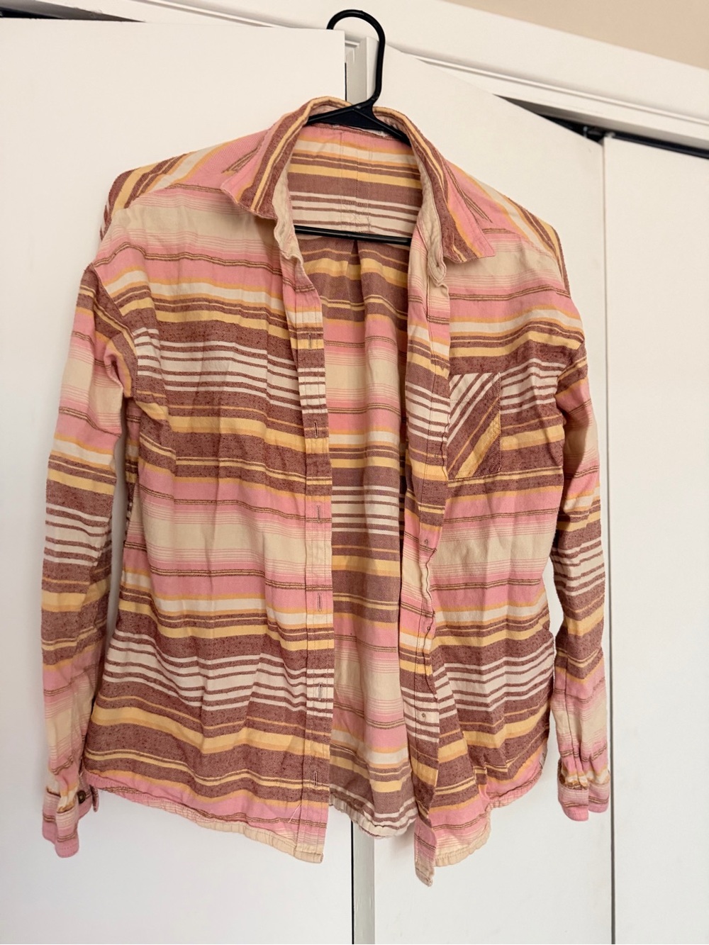 Prana organic cotton Striped Button-Up Shirt in Pink, Brown & Cream